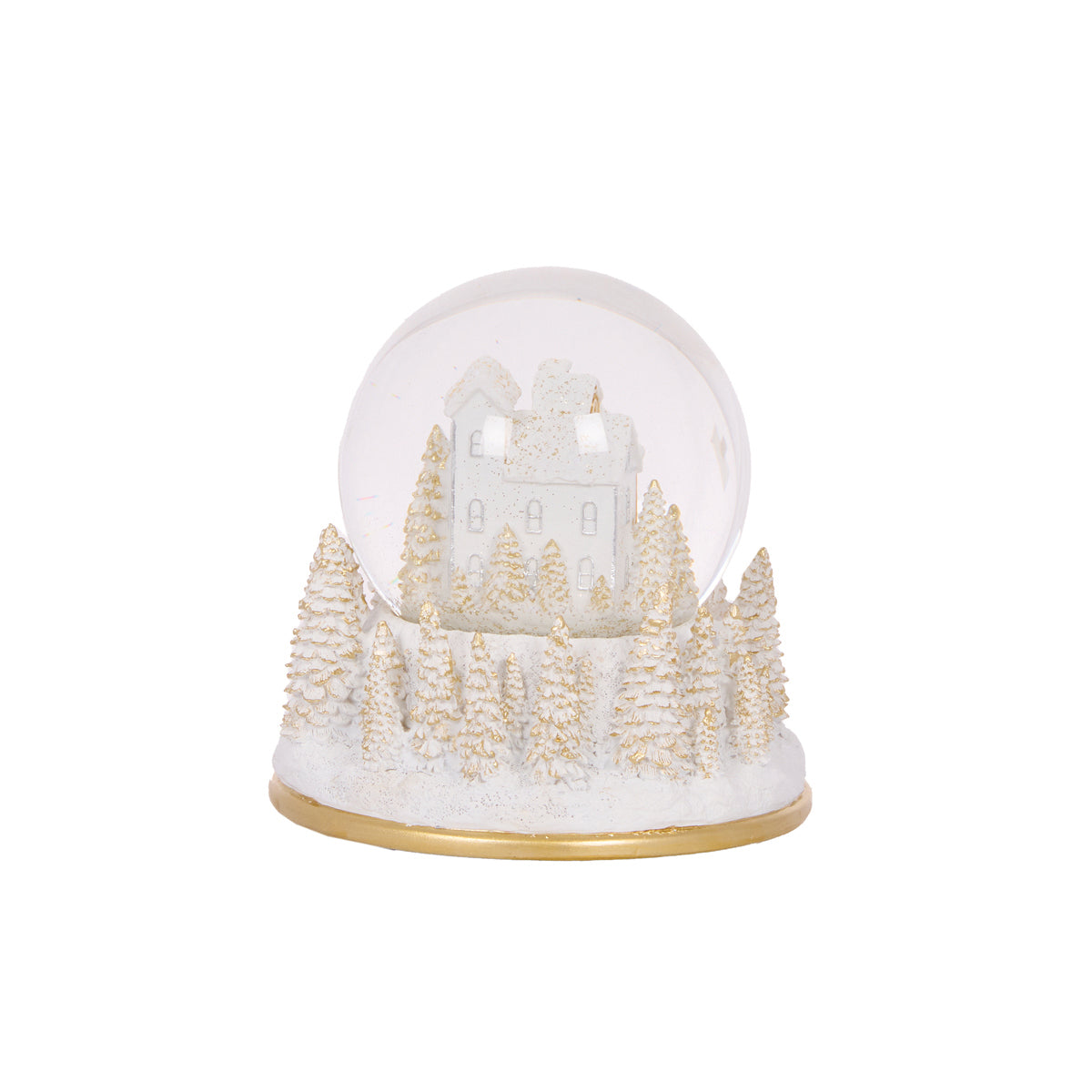 Musical White & Gold Village Snow Globe