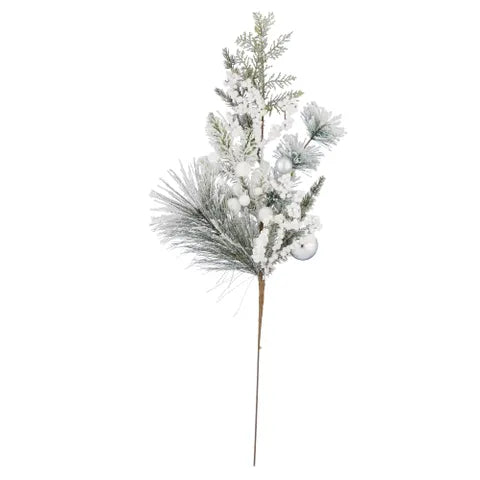Snowy Pine Pick W/ Silver Balls