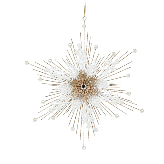 Intricate Snowflake Champagne & White Ornament