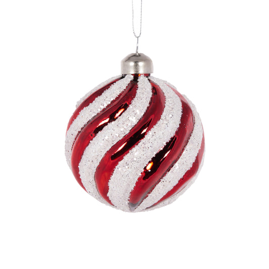 Red & White Glitter Peppermint Swirl Bauble