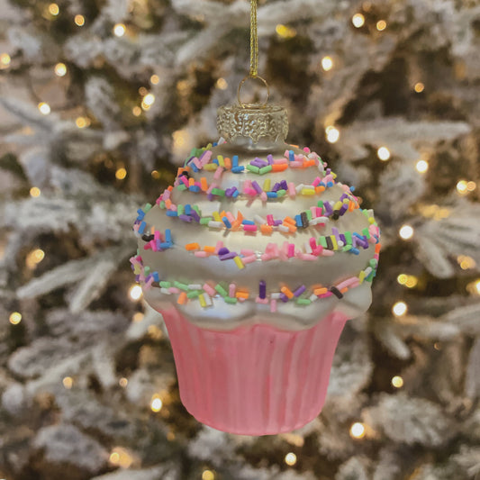 Pink Sprinkle Cupcake Ornament