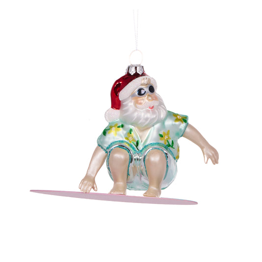 Vintage Surfing Santa Hanging Ornament