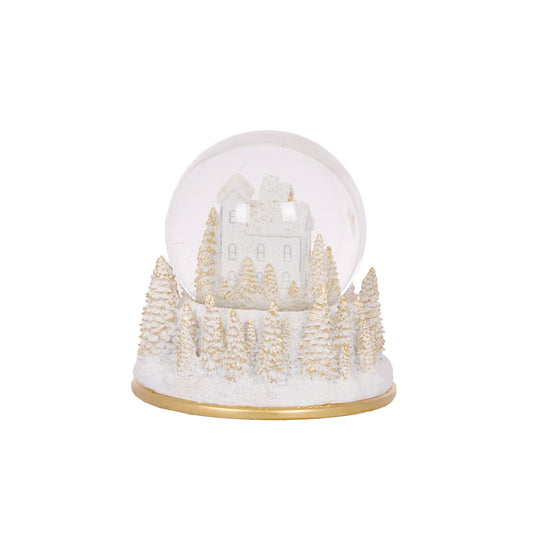 Musical White & Gold Village Snow Globe
