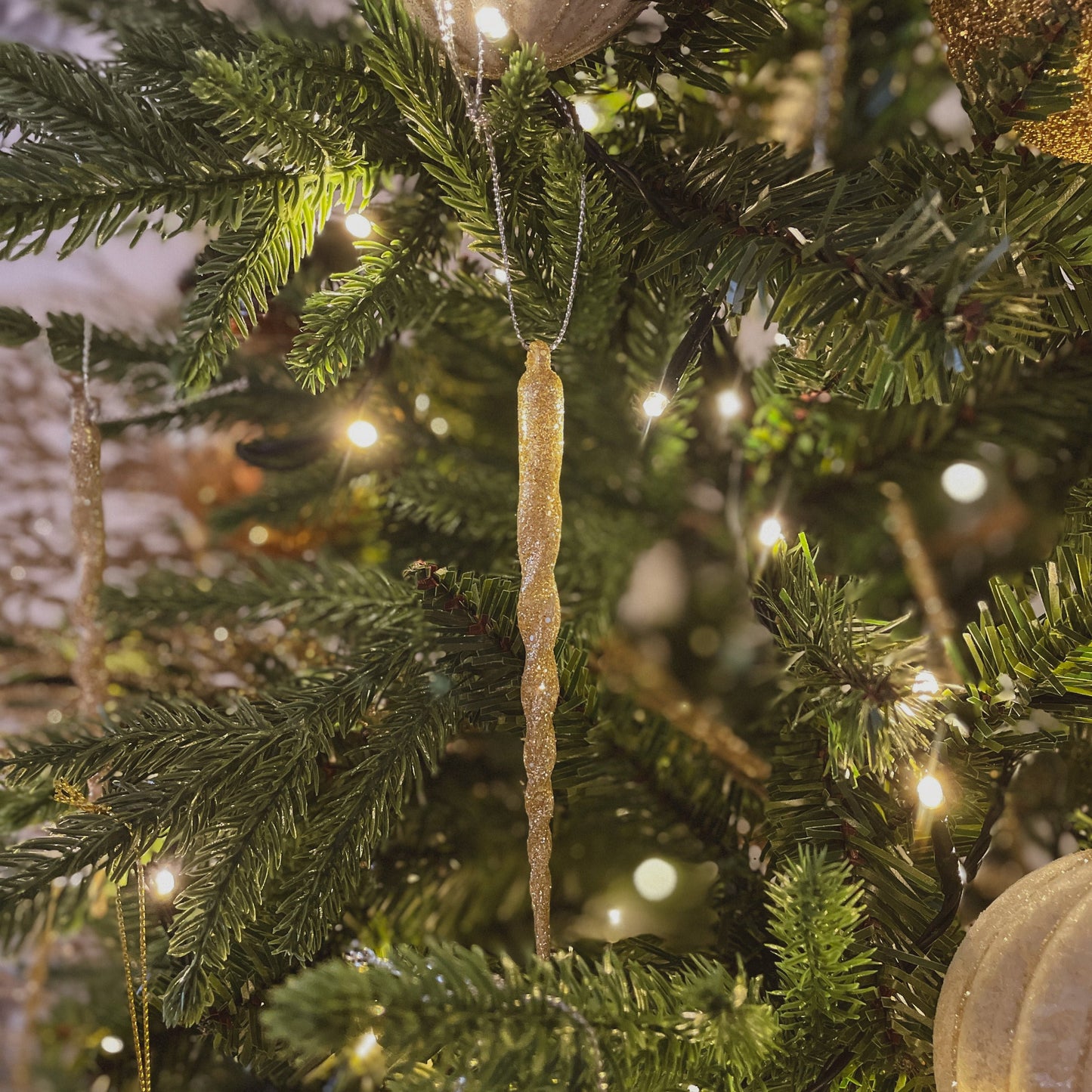 Set of 4 Champagne Hanging Icicle Ornaments