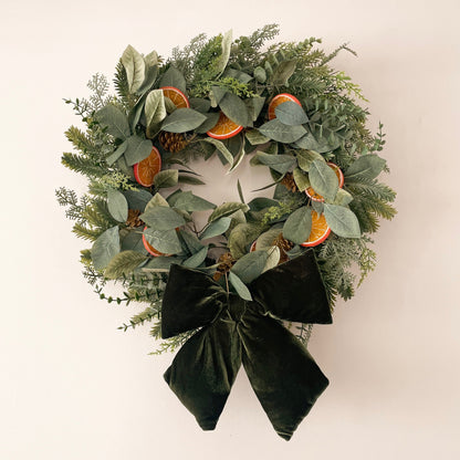 34cm Hanging Dark Green Velvet Bow