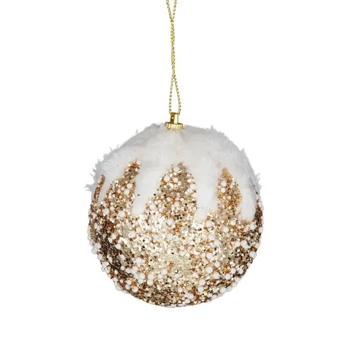 Snow-Topped champagne Glitter Christmas Bauble