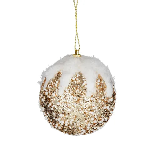 Snow-Topped Champagne Glitter Christmas Bauble