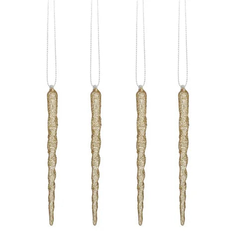 Set of 4 Champagne Hanging Icicle Ornaments