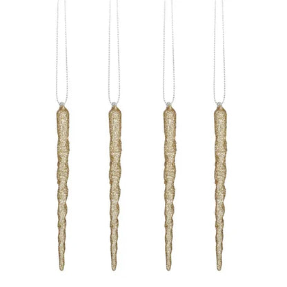 Set of 4 Champagne Hanging Icicle Ornaments