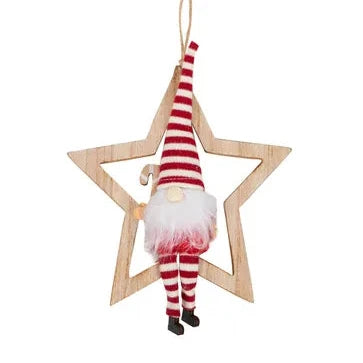 Santa on Wooden Star Hanging Christmas Ornament