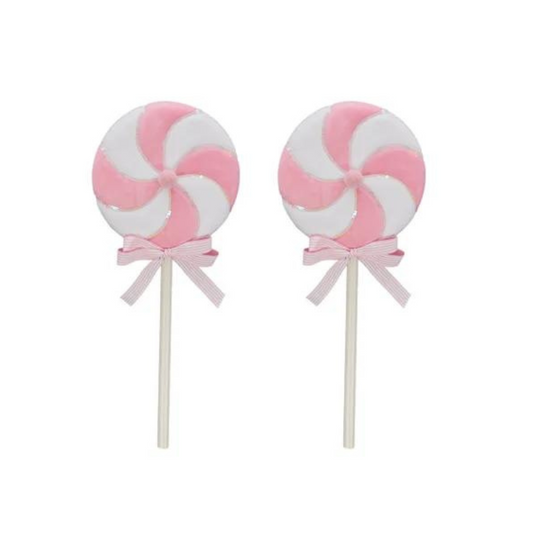Pink & White Fabric Lollipop Pick