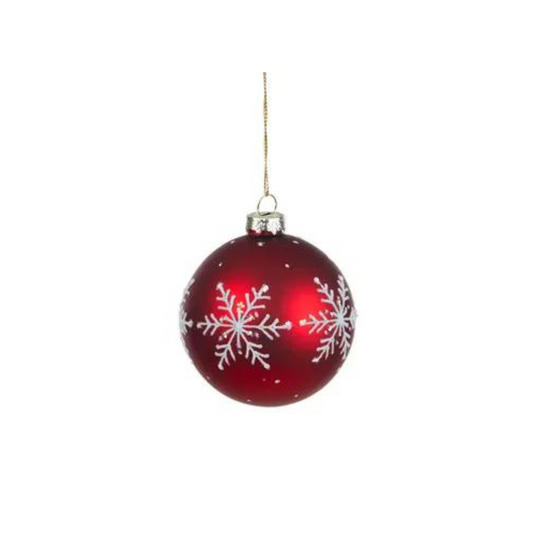 Red Glass Bauble W/ Snowflake