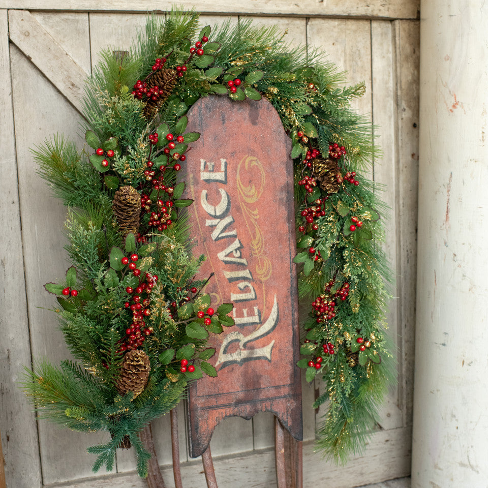 PICK UP ONLY - Gold Glittered Mixed Pine & Berries Garland