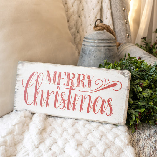 Red Merry Christmas Wooden Sign