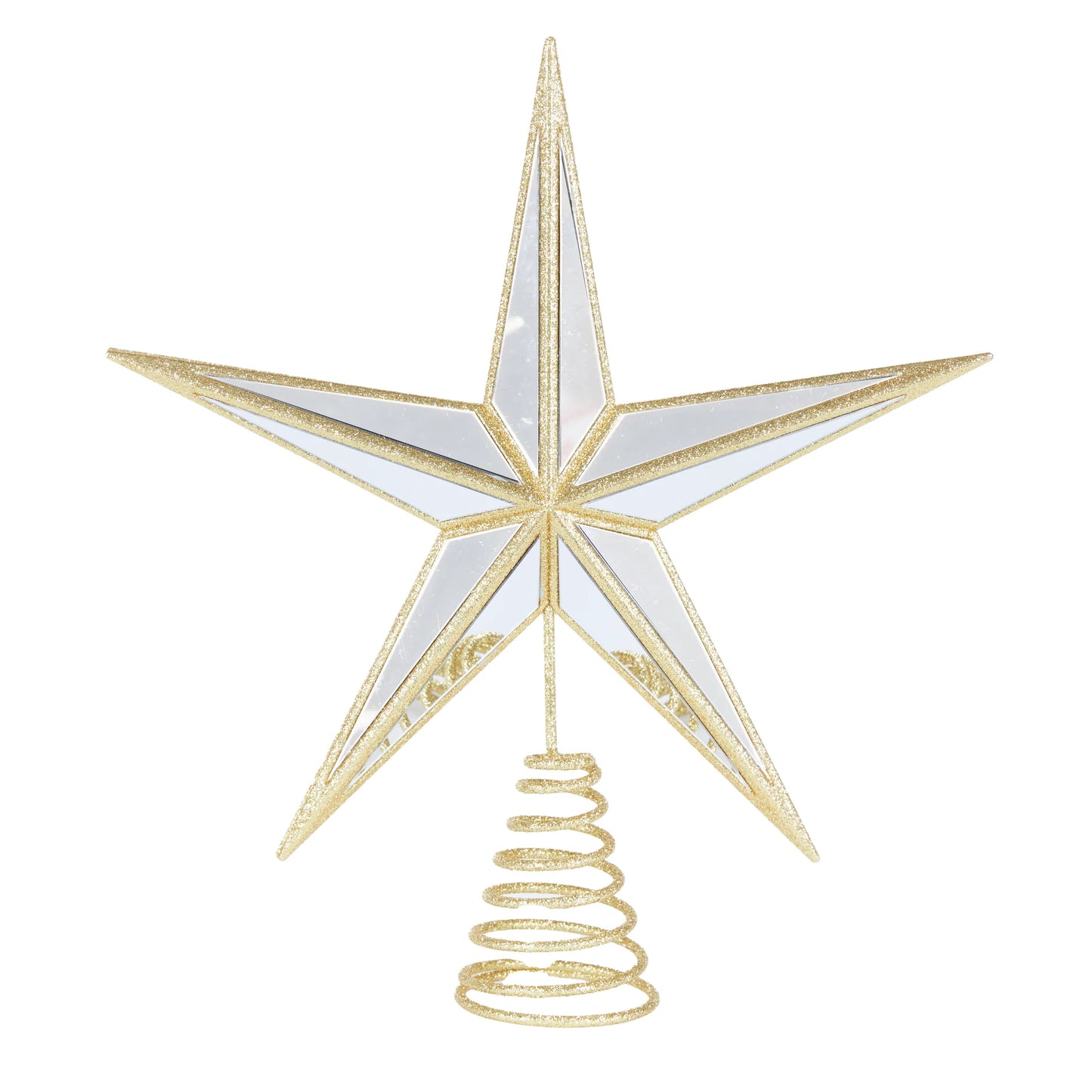 5 Point Mirrored Christmas Tree Topper Star Gold