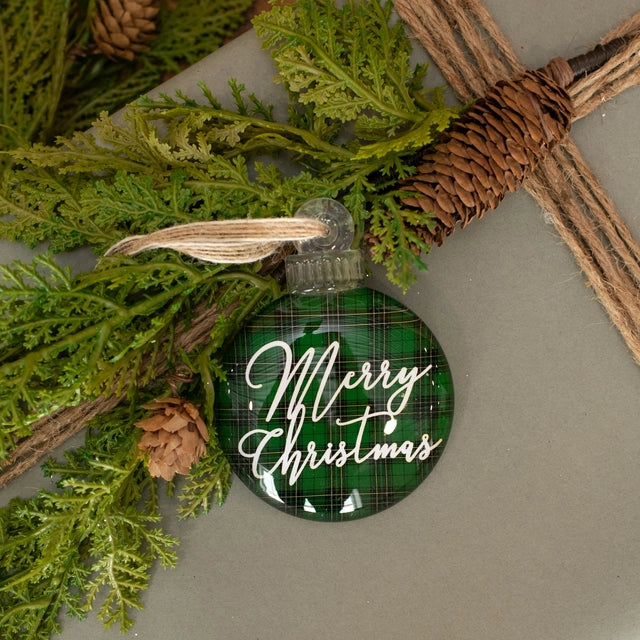 Merry Christmas Green Plaid Ornament