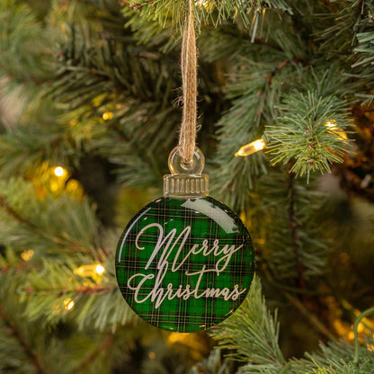 Merry Christmas Green Plaid Ornament