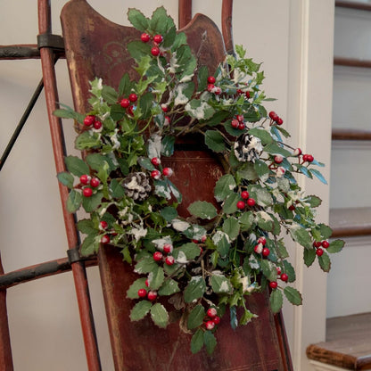 Glittered Holly, Berry & Pinecone Christmas Wreath