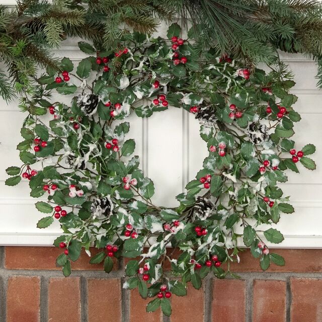 Glittered Holly, Berry & Pinecone Christmas Wreath