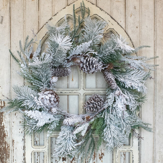 Heavy Frosted Mixed Pine & Cone Wreath