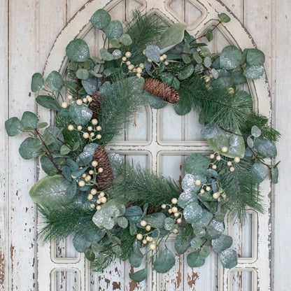 Glittery Pine w/ Eucalyptus, Berries & Cone Christmas Wreath