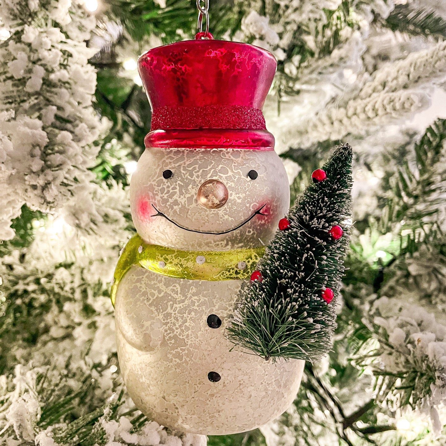 Lighted Red Hat Snowman W/ Tree Ornament