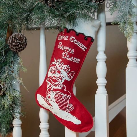 Red Santa in Chimney Stocking