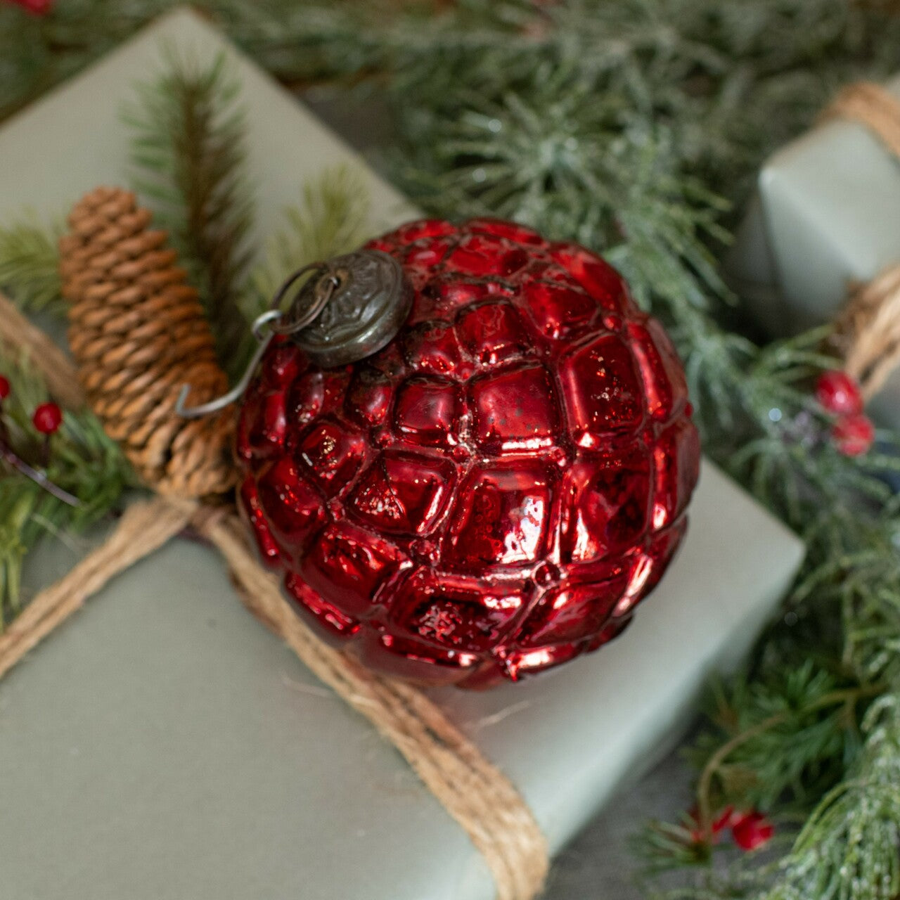 Red Quilted Kugel Ornament
