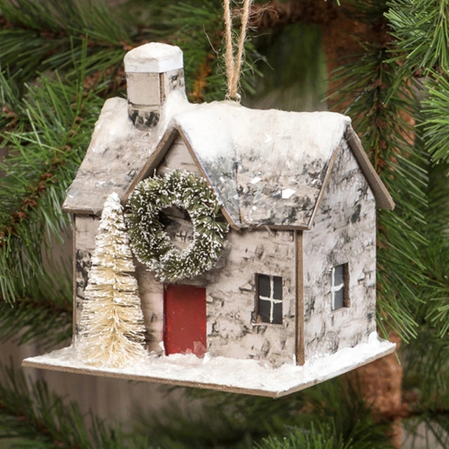 Rustic House W/ Wreath Christmas Ornament