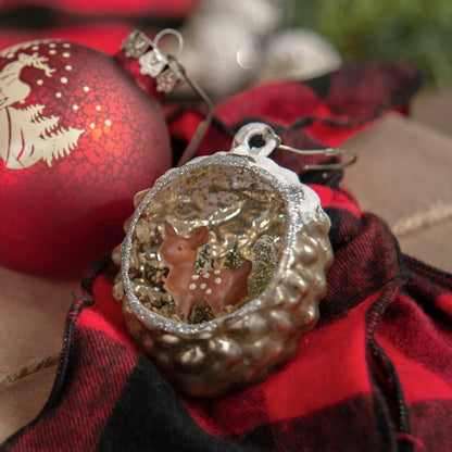 Pine Cone Scene Ornament W/ Deer