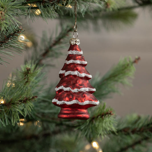 Snowy Red Christmas Tree Ornament