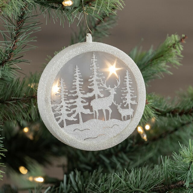 Lighted White Deer Silhouette Christmas Ornament