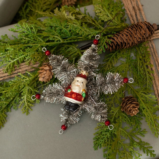 Santa Tinsel Star Ornament