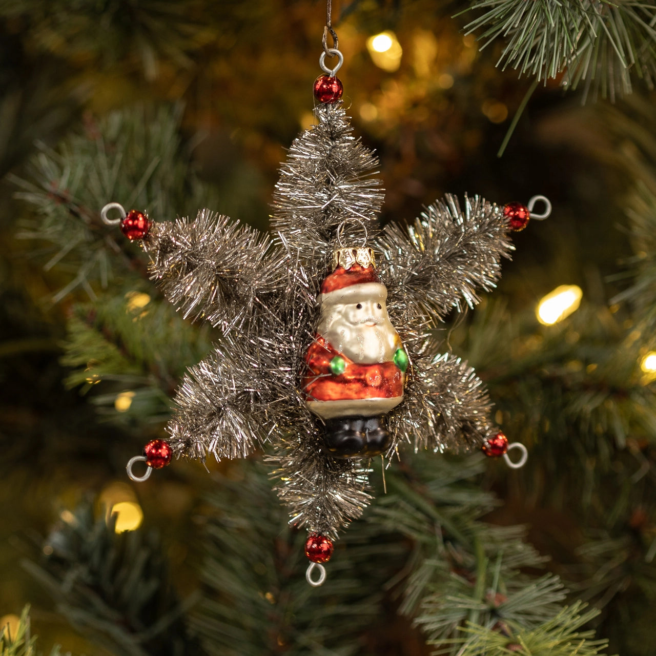 Santa Tinsel Star Ornament