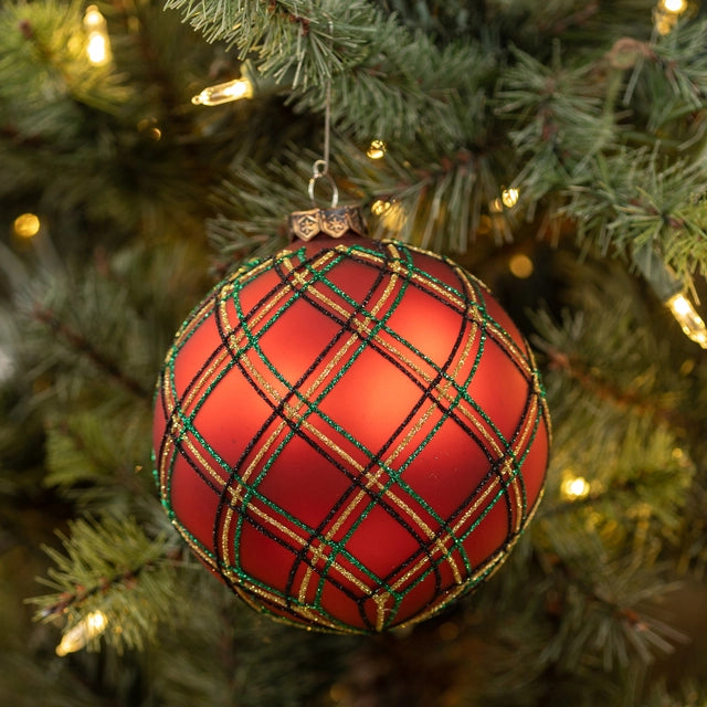 Diagonal Plaid Christmas Bauble