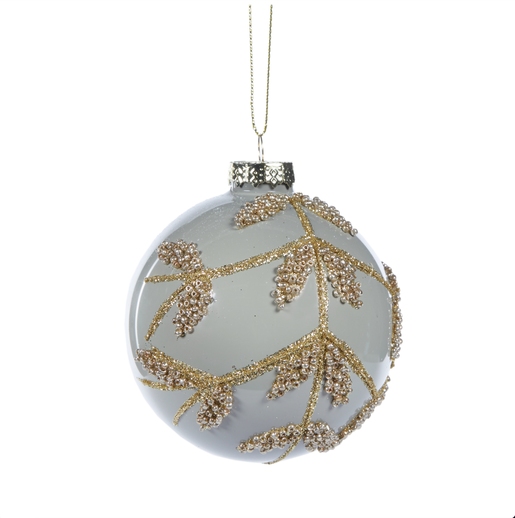 Gold Beaded Mistletoe Christmas Bauble