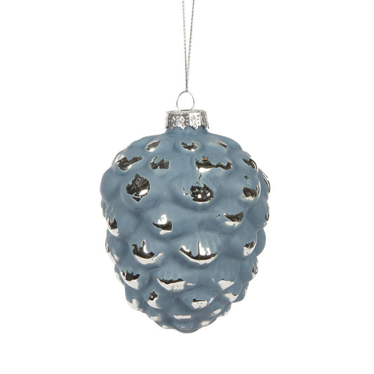 Snowy Blue Pinecone Bauble