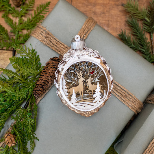 Lighted Woodland Deer Scene Ornament