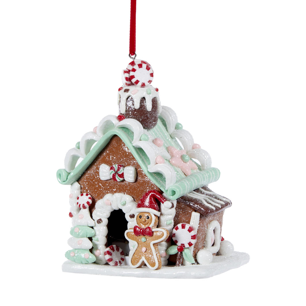 Mint LED Gingerbread House Ornament